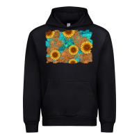 Black sunflower turquoise and  leather background Urban Hoodie - Artiststas
