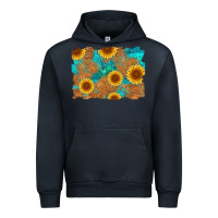 Navy sunflower turquoise and  leather background Urban Hoodie - Artiststas