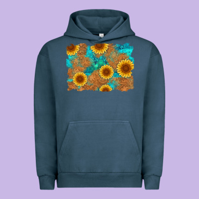 Sunflower Turquoise And  Leather Background Urban Hoodie Designed By Artiststas