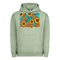 Pigment Oil Green sunflower turquoise and  leather background Urban Hoodie - Artiststas