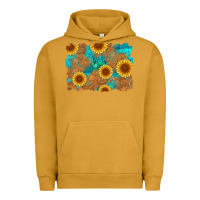 Pigment Peanut Butter sunflower turquoise and  leather background Urban Hoodie - Artiststas