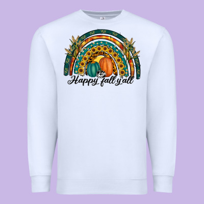 Happy Fall Y'all Rainbow Premium Sweatshirt Designed By Ranaportraitstore