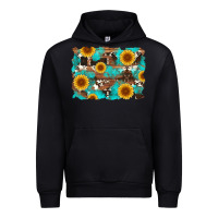 Black sunflower and cowhides with wood and turquoise background Urban Hoodie - Artiststas