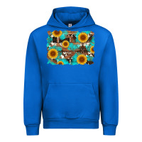 Cobalt sunflower and cowhides with wood and turquoise background Urban Hoodie - Artiststas