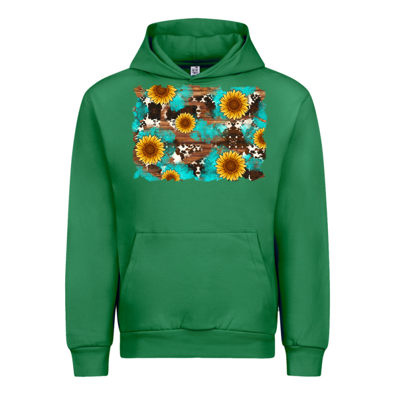 Sunflower And Cowhides With Wood And Turquoise Background Urban Hoodie by Artiststas | Teevron
