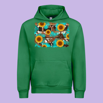 Sunflower And Cowhides With Wood And Turquoise Background Urban Hoodie Designed By Artiststas