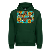 Forest Green sunflower and cowhides with wood and turquoise background Urban Hoodie - Artiststas