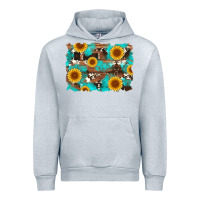 Heather Grey sunflower and cowhides with wood and turquoise background Urban Hoodie - Artiststas