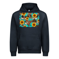 Navy sunflower and cowhides with wood and turquoise background Urban Hoodie - Artiststas