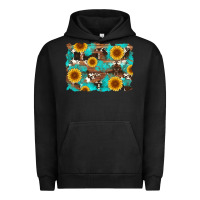 Pigment Black sunflower and cowhides with wood and turquoise background Urban Hoodie - Artiststas