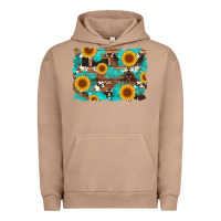Pigment Burro sunflower and cowhides with wood and turquoise background Urban Hoodie - Artiststas
