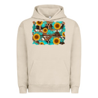 Pigment French Oak sunflower and cowhides with wood and turquoise background Urban Hoodie - Artiststas