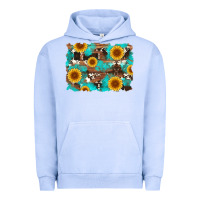 Pigment Grape Ice sunflower and cowhides with wood and turquoise background Urban Hoodie - Artiststas
