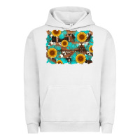 Pigment Lunar Rock sunflower and cowhides with wood and turquoise background Urban Hoodie - Artiststas