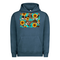 Pigment Midnight Navy sunflower and cowhides with wood and turquoise background Urban Hoodie - Artiststas