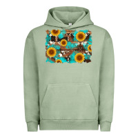 Pigment Oil Green sunflower and cowhides with wood and turquoise background Urban Hoodie - Artiststas