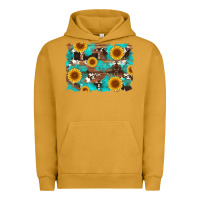 Pigment Peanut Butter sunflower and cowhides with wood and turquoise background Urban Hoodie - Artiststas