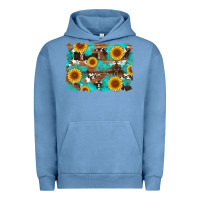 Pigment Pebble Blue sunflower and cowhides with wood and turquoise background Urban Hoodie - Artiststas
