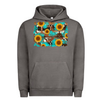 Pigment Tornado sunflower and cowhides with wood and turquoise background Urban Hoodie - Artiststas