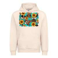 Sandshell sunflower and cowhides with wood and turquoise background Urban Hoodie - Artiststas