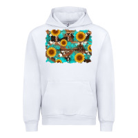 White sunflower and cowhides with wood and turquoise background Urban Hoodie - Artiststas