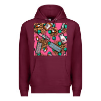 Burgundy Medicines And Pills Seamless Pattern Premium Hoodie - BundleAndBundleShop