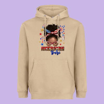 Heavyweight Hoodie American babe afro messy bun