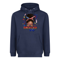 Navy American babe afro messy bun Heavyweight Hoodie - texasbilliewilder