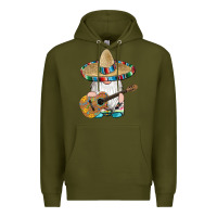 Army Green mexican gnomes guitar sombrero serape Premium Hoodie - Artiststas