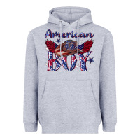 Heather Grey American boy with cowboy Heavyweight Hoodie - texasbilliewilder