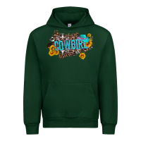 Forest Green western cowgirl and sunflower with hat and cowhide leopard Urban Hoodie - Artiststas