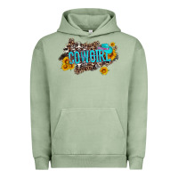 Pigment Oil Green western cowgirl and sunflower with hat and cowhide leopard Urban Hoodie - Artiststas