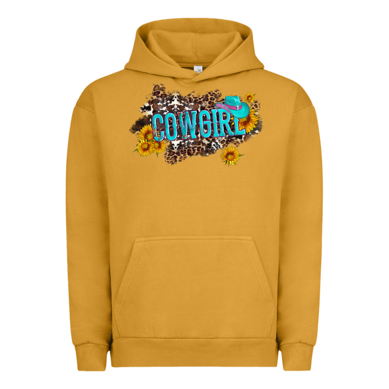 Western Cowgirl And Sunflower With Hat And Cowhide Leopard Urban Hoodie by Artiststas | Teevron