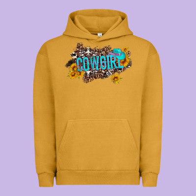 Western Cowgirl And Sunflower With Hat And Cowhide Leopard Urban Hoodie Designed By Artiststas