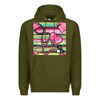 Army Green Nurse Stethoscope Seamless Pattern Premium Hoodie - BundleAndBundleShop