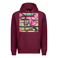 Burgundy Nurse Stethoscope Seamless Pattern Premium Hoodie - BundleAndBundleShop