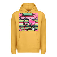 Mustard Nurse Stethoscope Seamless Pattern Premium Hoodie - BundleAndBundleShop