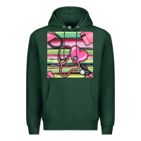 Sports Green Nurse Stethoscope Seamless Pattern Premium Hoodie - BundleAndBundleShop