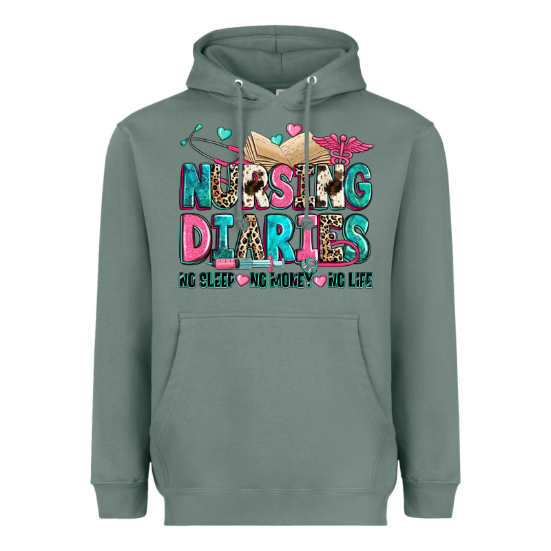 Nursing Diaries No Sleep No Money No Life Heavyweight Hoodie by Zillion Design Studio | Teevron