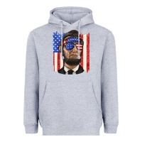 Heather Grey American flag with lincoln Heavyweight Hoodie - texasbilliewilder