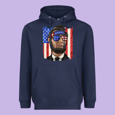 Heavyweight Hoodie American flag with lincoln