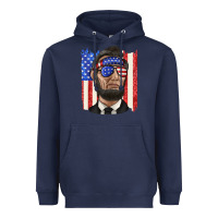 Navy American flag with lincoln Heavyweight Hoodie - texasbilliewilder