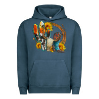 Pigment Midnight Navy western cactus bullskull and boots with sunflowers and serape leopard Urban Hoodie - Artiststas