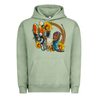 Pigment Oil Green western cactus bullskull and boots with sunflowers and serape leopard Urban Hoodie - Artiststas