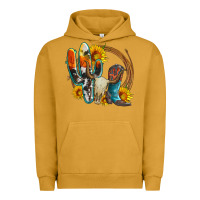 Pigment Peanut Butter western cactus bullskull and boots with sunflowers and serape leopard Urban Hoodie - Artiststas