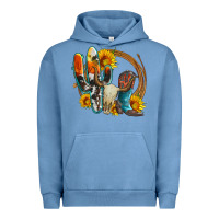 Pigment Pebble Blue western cactus bullskull and boots with sunflowers and serape leopard Urban Hoodie - Artiststas