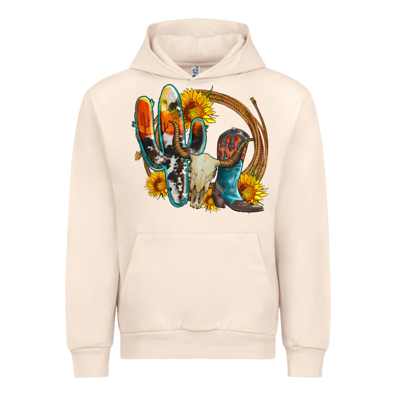 Western Cactus Bullskull And Boots With Sunflowers And Serape Leopard Urban Hoodie by Artiststas | Teevron
