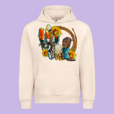 Western Cactus Bullskull And Boots With Sunflowers And Serape Leopard Urban Hoodie Designed By Artiststas