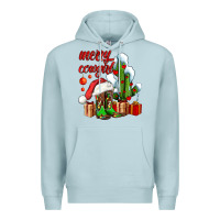 Blue Mist merry cowgirl  boots and cactus with gifts Premium Hoodie - AdoDesignShop