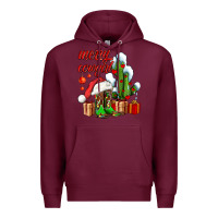 Burgundy merry cowgirl  boots and cactus with gifts Premium Hoodie - AdoDesignShop